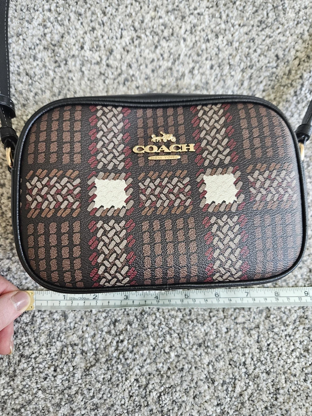 Coach Mini Jamie Plaid Crossbody Bag in Brown/Black